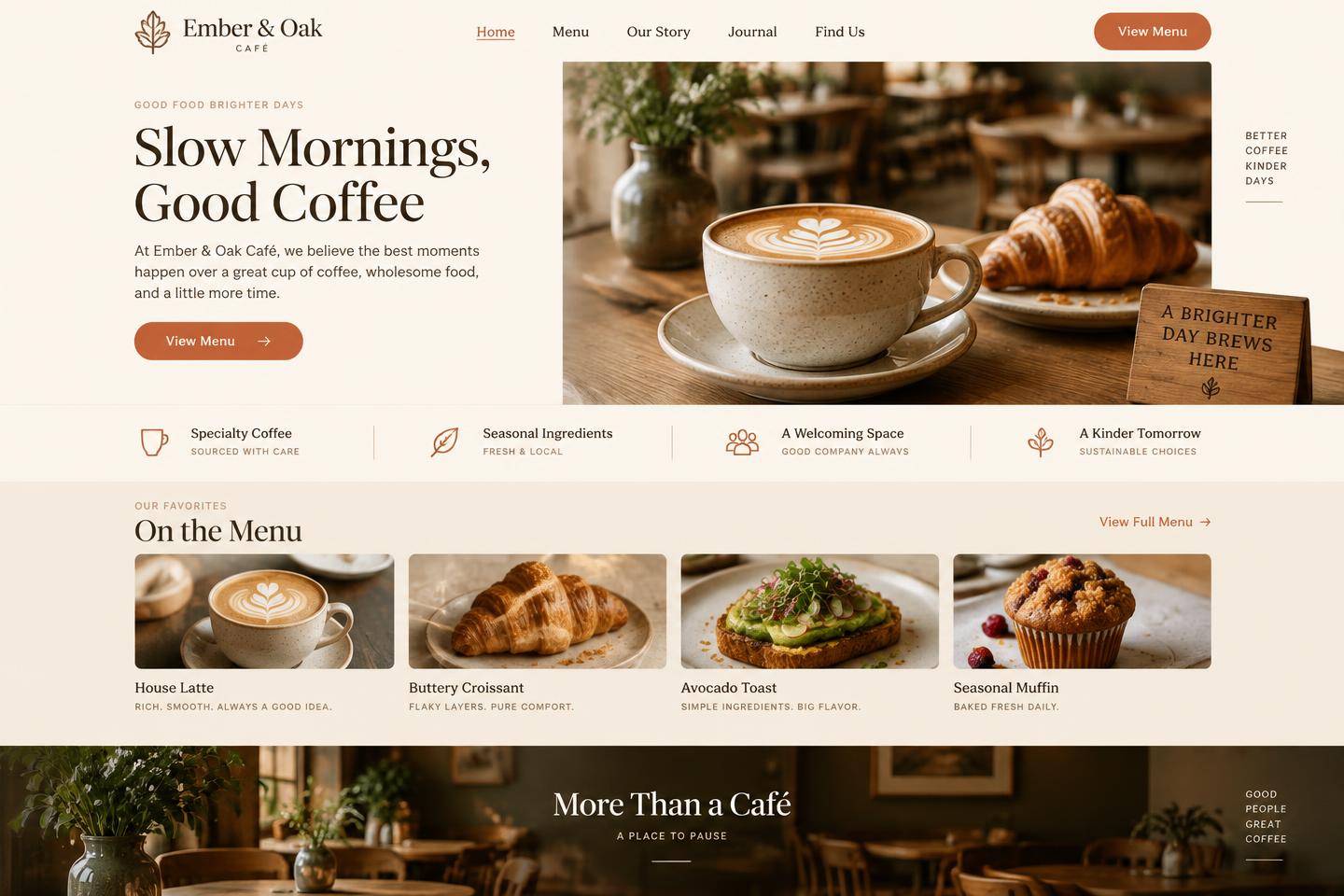 Ember & Oak Café concept website design