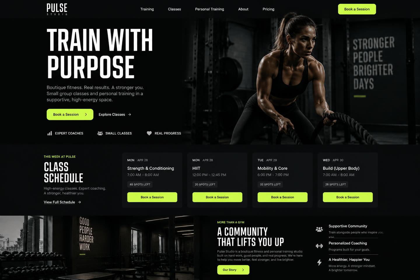 Pulse Studio concept website on mobile